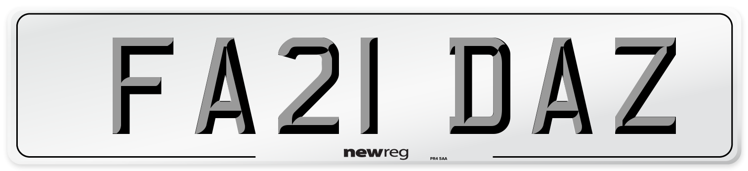 FA21 DAZ Number Plate from New Reg